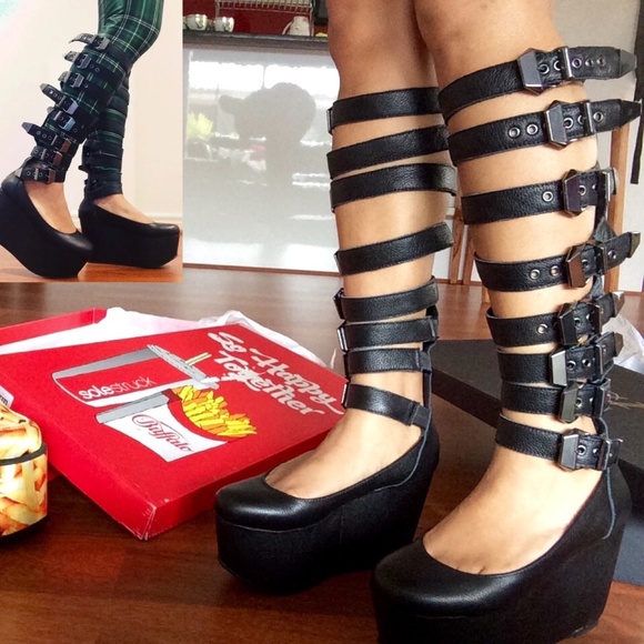 NEW gladiator Platform ballet white buckle knee high up shoes boots Punk 9 - Picture 3 of 17